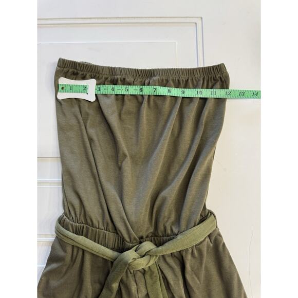Women's Jumpsuit S Zesica Green Strapless Belted Elastic Waist Pockets Rompers - Picture 6 of 7
